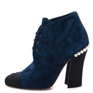 CHANEL Navy and Black Ankle Boots